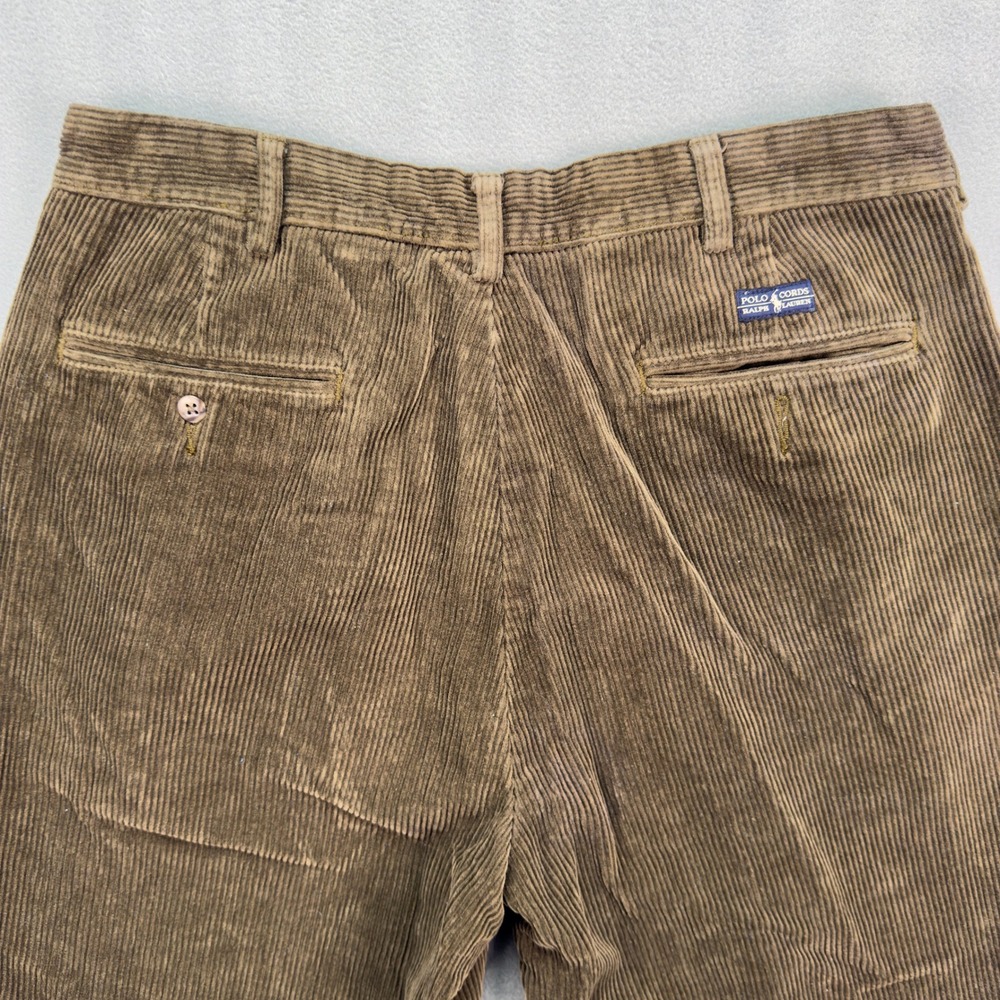 Polo Ralph Lauren Andrew Pant 34x27 Brown Corduroy Pleated Mens Trousers - Picture 5 of 9